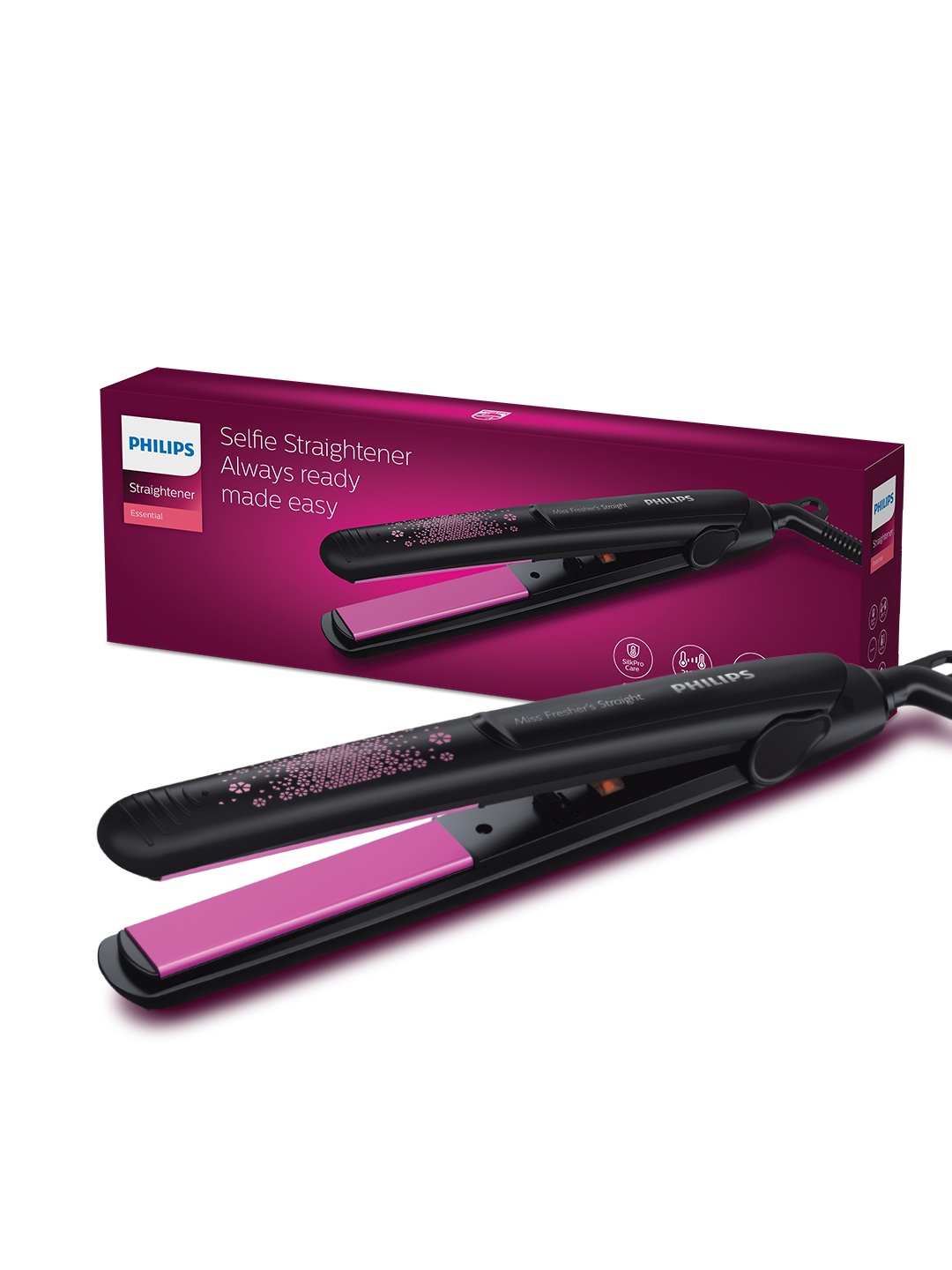 

Philips Hair Straightener BHS216/00 with Ceramic Plates - Black & Pink