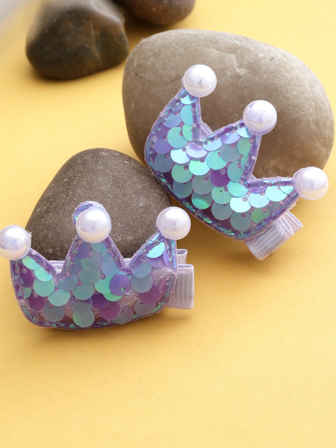 

Stoln Girls Set of 2 Embellished Crown Sequinned Alligator Hair Clips, Purple