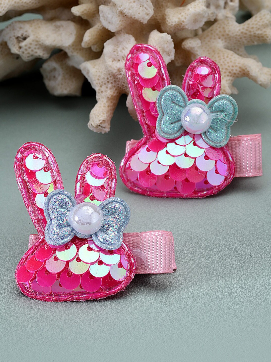 

Stoln Girls Set of 2 Embellished Bunny Sequinned Alligator Hair Clips, Pink