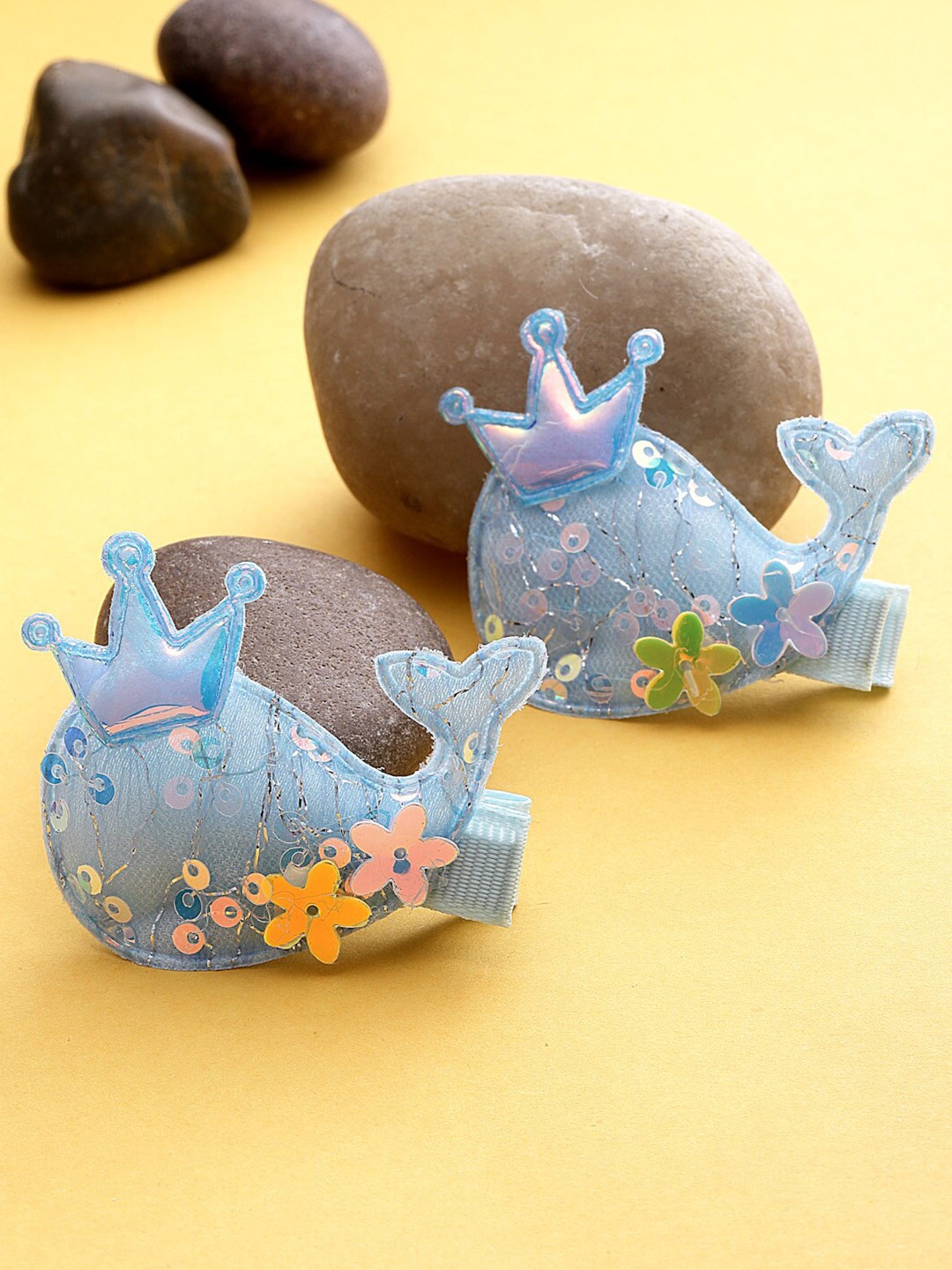 

Stoln Girls Set of 2 Embellished Crown Sequinned Alligator Hair Clips, Blue
