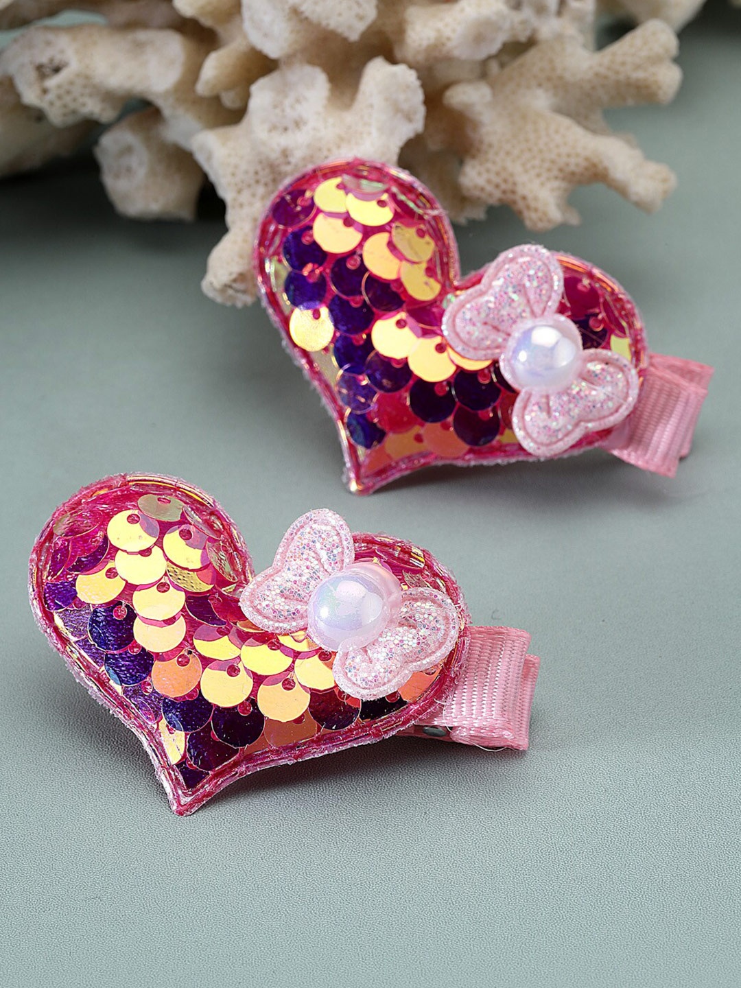 

Stoln Girls Set of 2 Embellished Heart Shaped Sequinned Alligator Hair Clips, Pink