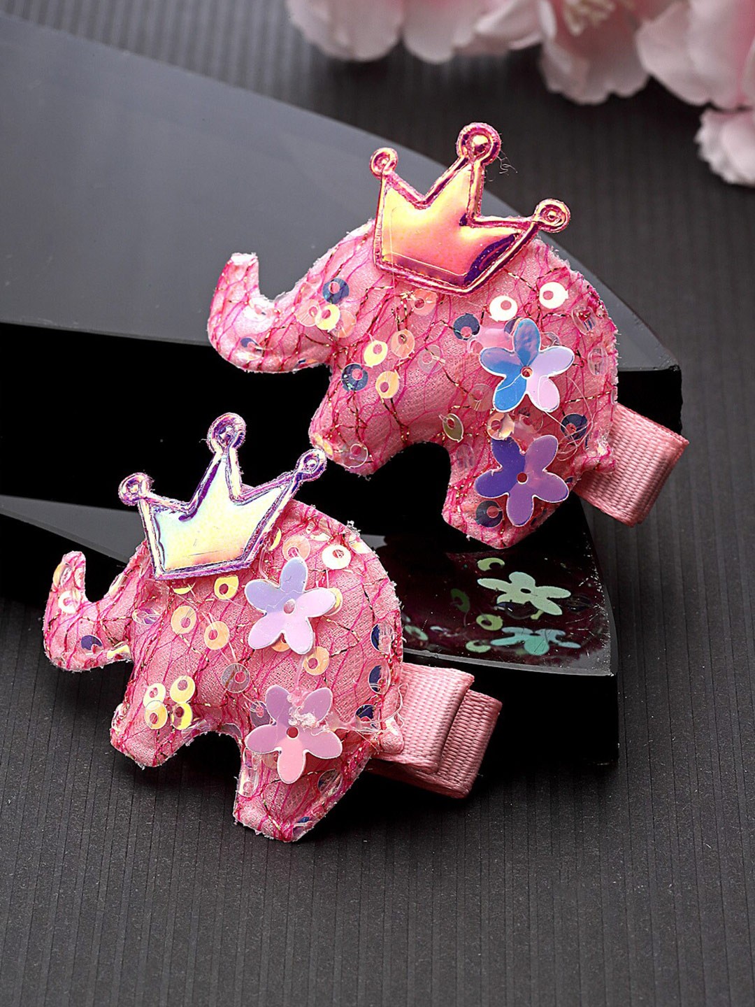 

Stoln Girls Set of 2 Embellished Crown Sequinned Alligator Hair Clips, Pink