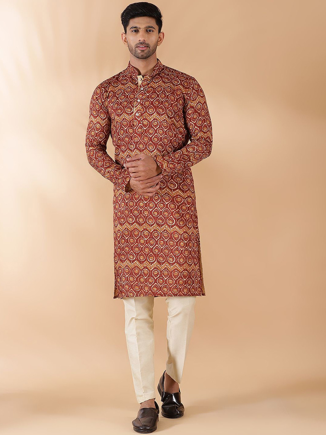 

THE KURTA COMPANY Ethnic Motifs Printed Gotta Patti Kurta, Brown