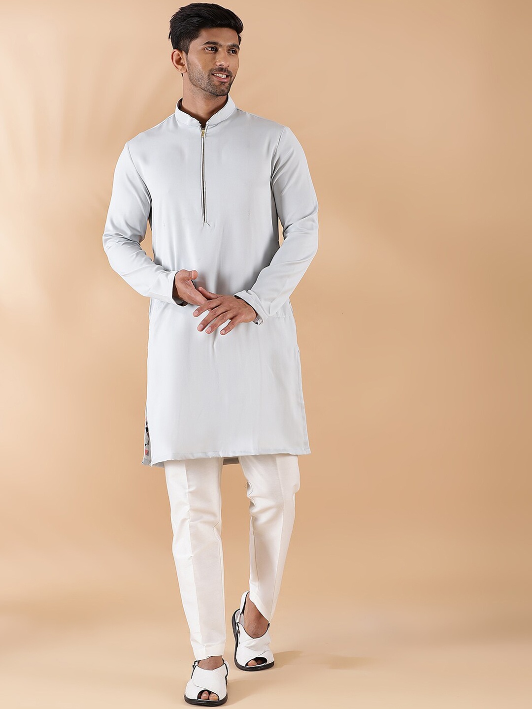 

THE KURTA COMPANY Mandarin Collar Kurta, Grey