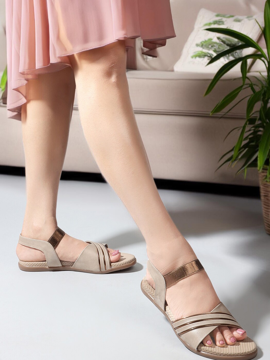 

Carlton London Striped Open Toe Flats, Beige