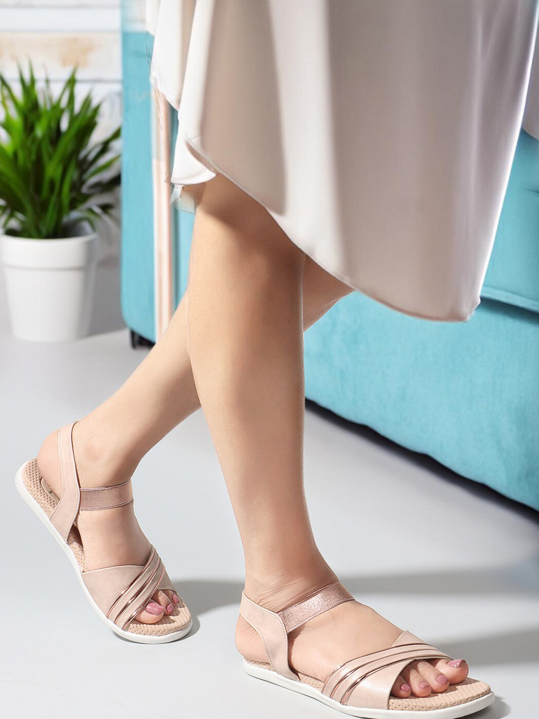 

Carlton London Striped Open Toe Flats, Peach