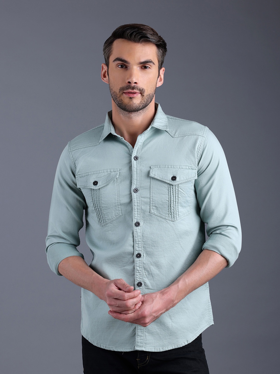 

FILO HEVIS Double Pocket Cotton Cargo Shirt, Green