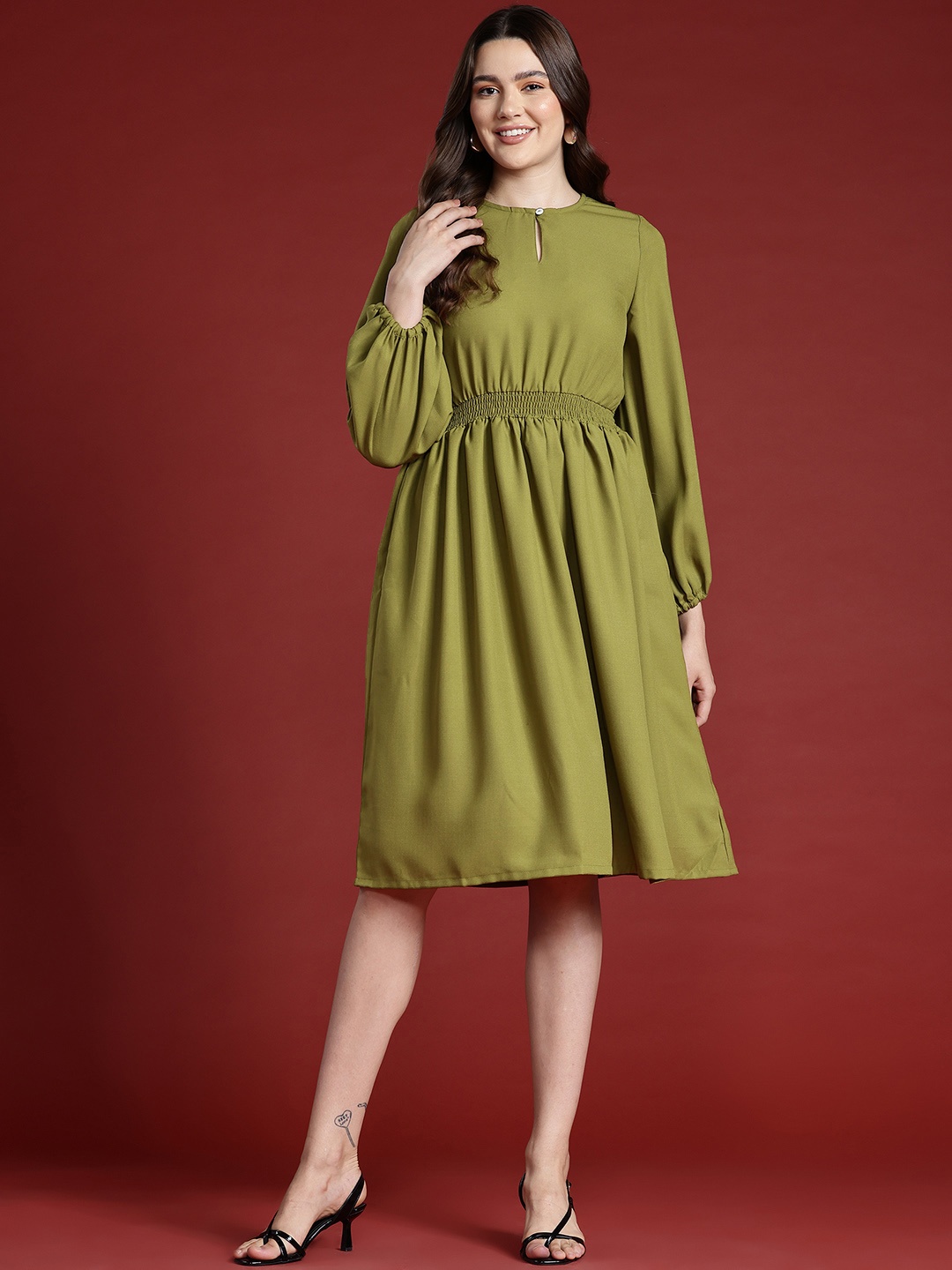 

All About You Formals Keyhole Neck Midi A-Line Dress, Olive