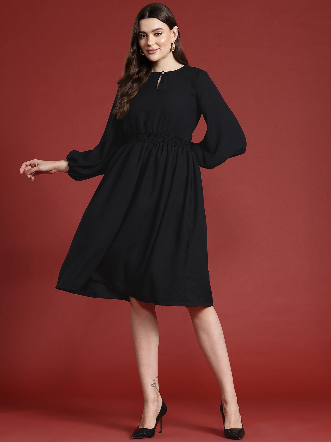 

All About You Formals Keyhole Neck Midi A-Line Dress, Black