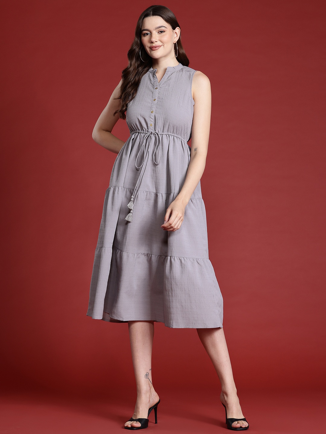 

All About You Formals Tiered A-Line Dress, Grey