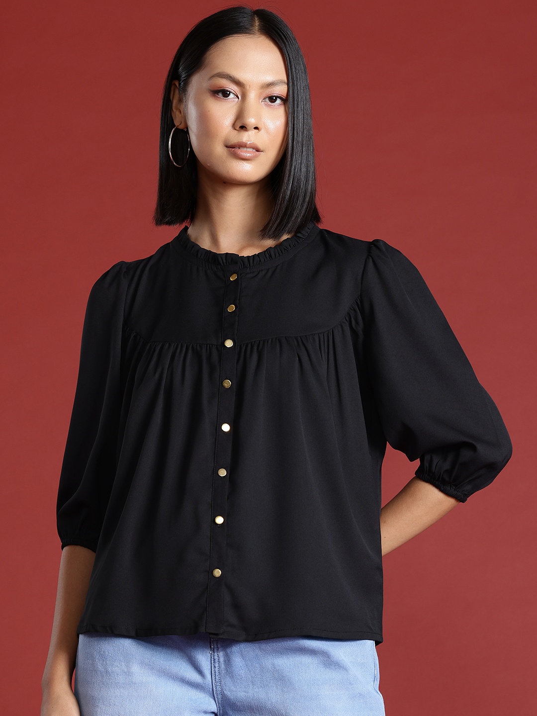 

All About You Formals Pleated Opaque Casual Shirt, Black