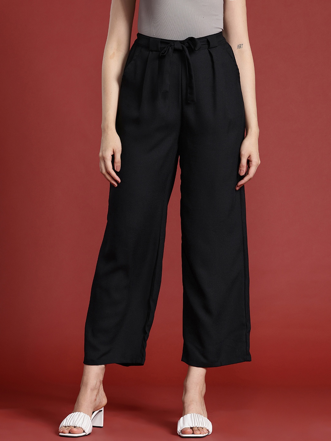 

all about you Women High-Rise Pleated Trousers, Black