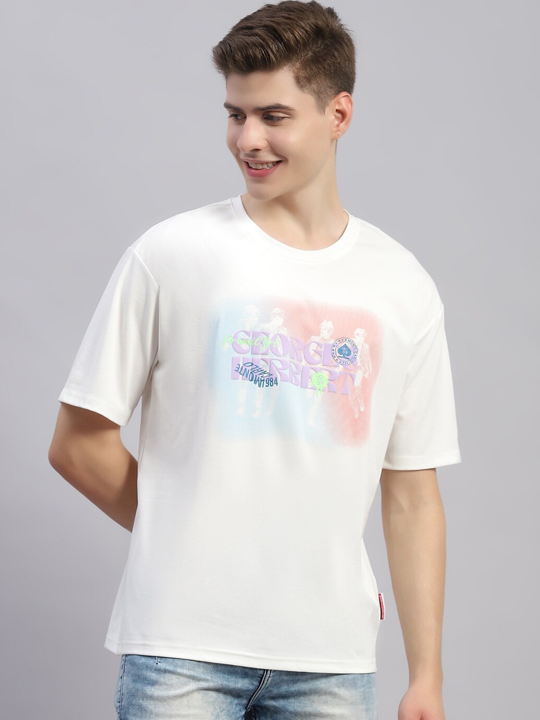 

Monte Carlo Round Neck Graphic Printed Cotton T-shirt, White