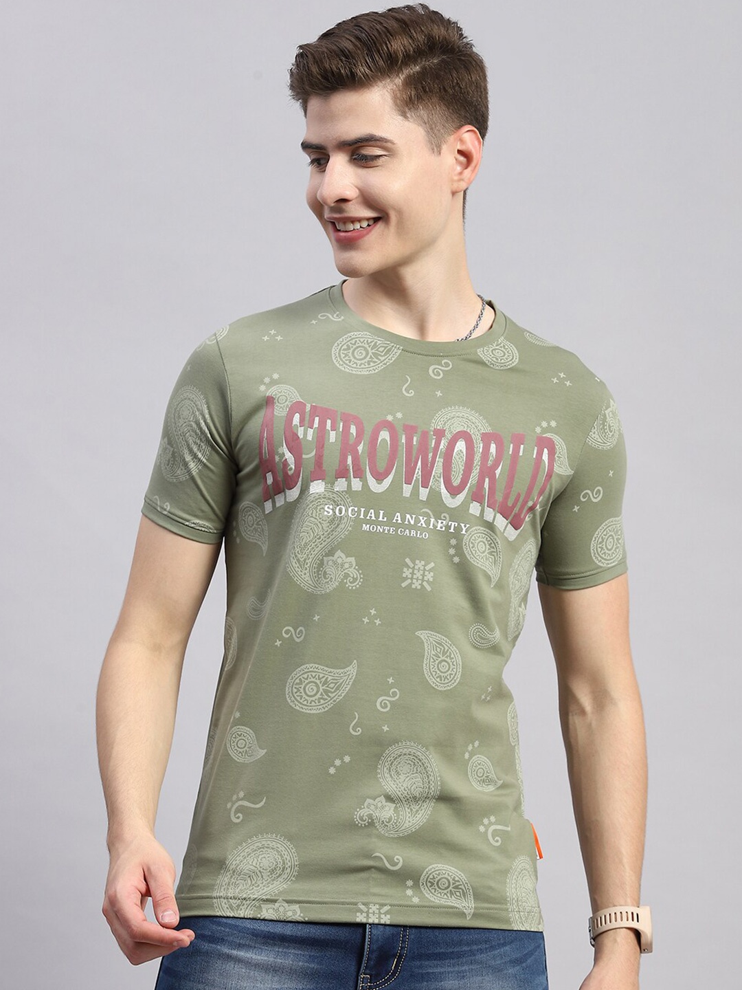 

Monte Carlo Printed Cotton T-shirt, Olive