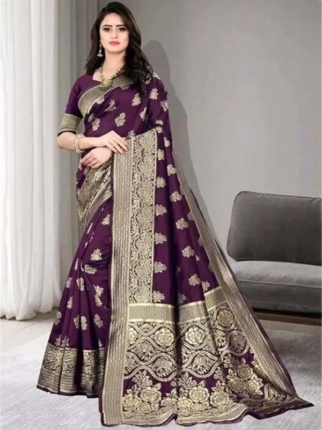 

KALINI Woven Design Zari Art Silk Banarasi Saree, Purple