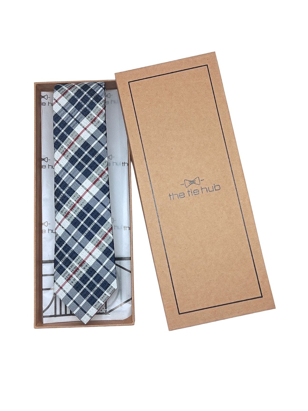 

The Tie Hub Men Checked Silk Bow Tie, Navy blue