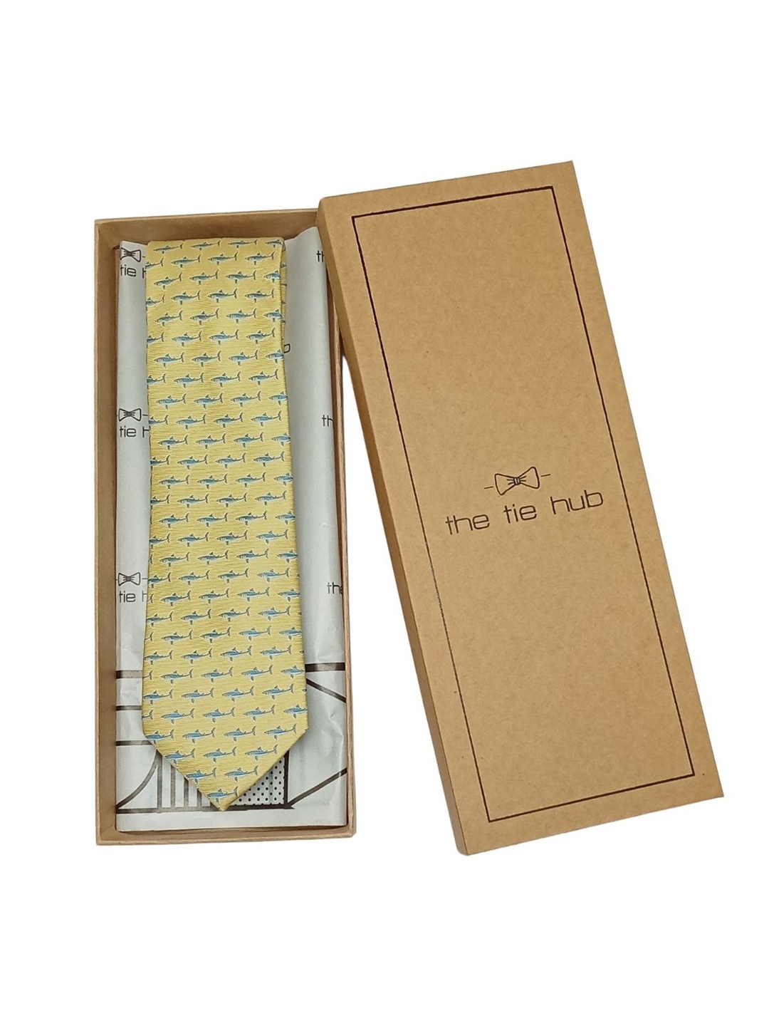 

The Tie Hub Men Printed Silk Skinny Tie, Yellow