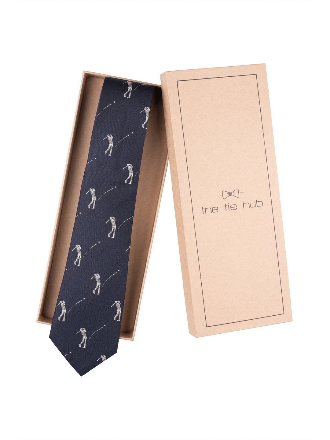 

The Tie Hub Men Printed Silk Broad Tie, Navy blue
