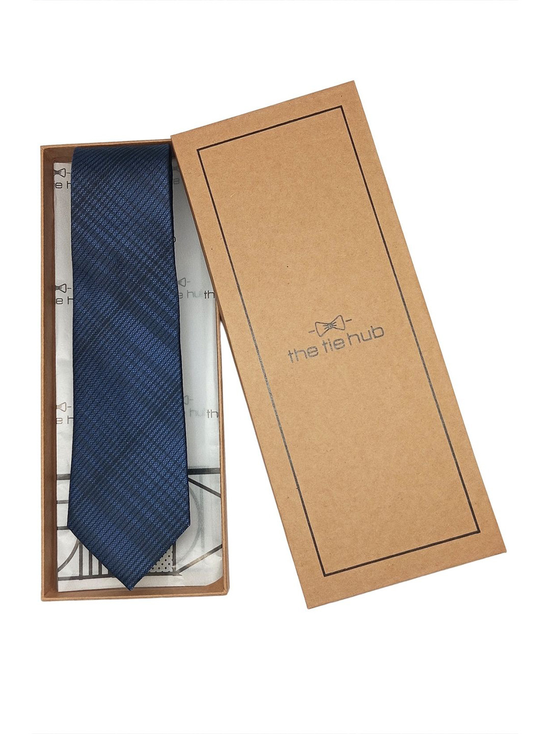 

The Tie Hub Men Checked Silk Broad Tie, Navy blue