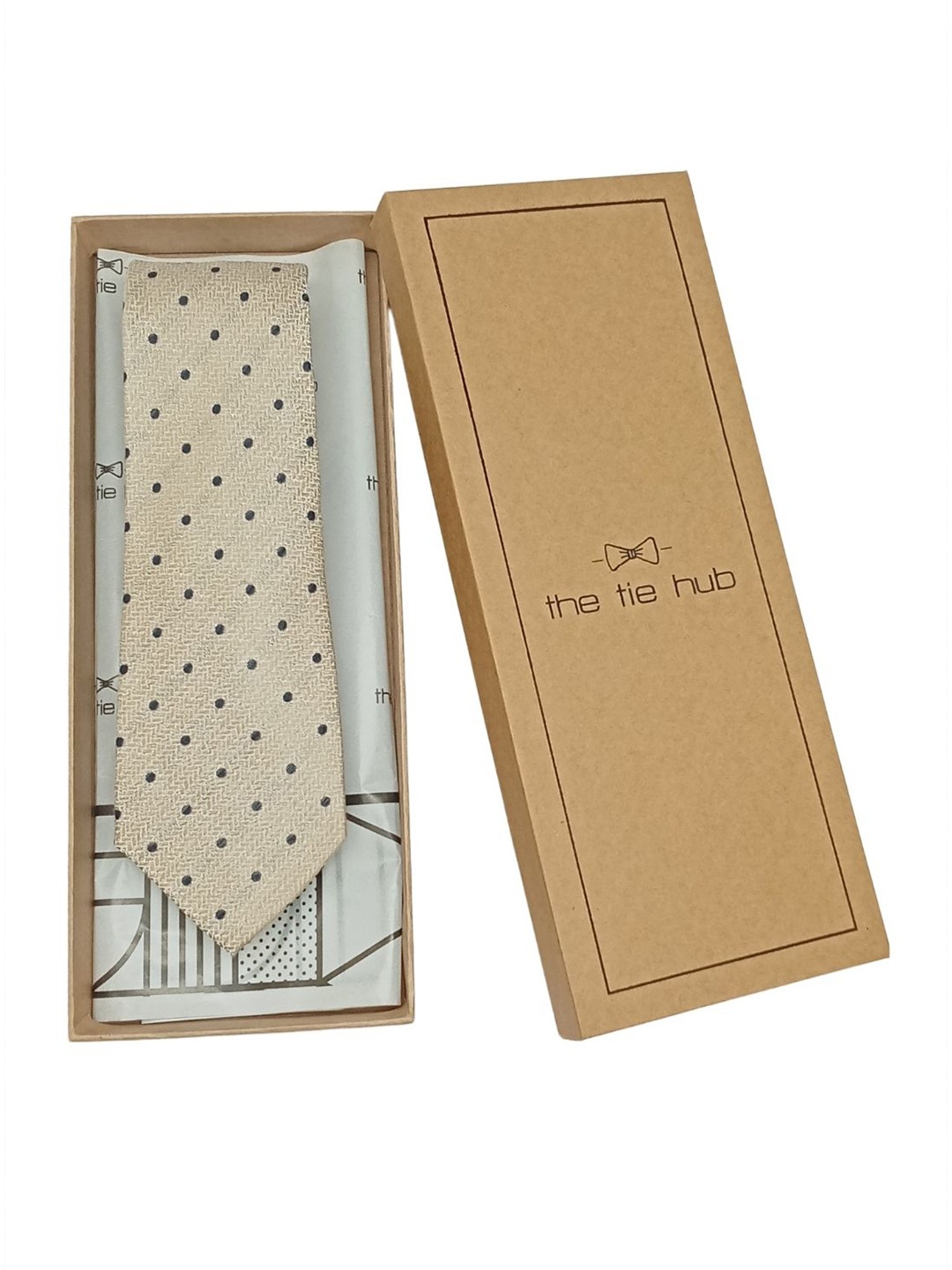 

The Tie Hub Men Printed Broad Tie, Cream