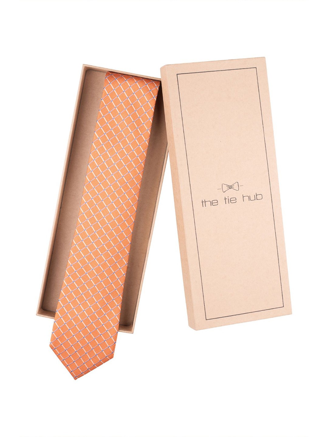 

The Tie Hub Men Checked Broad Tie, Orange