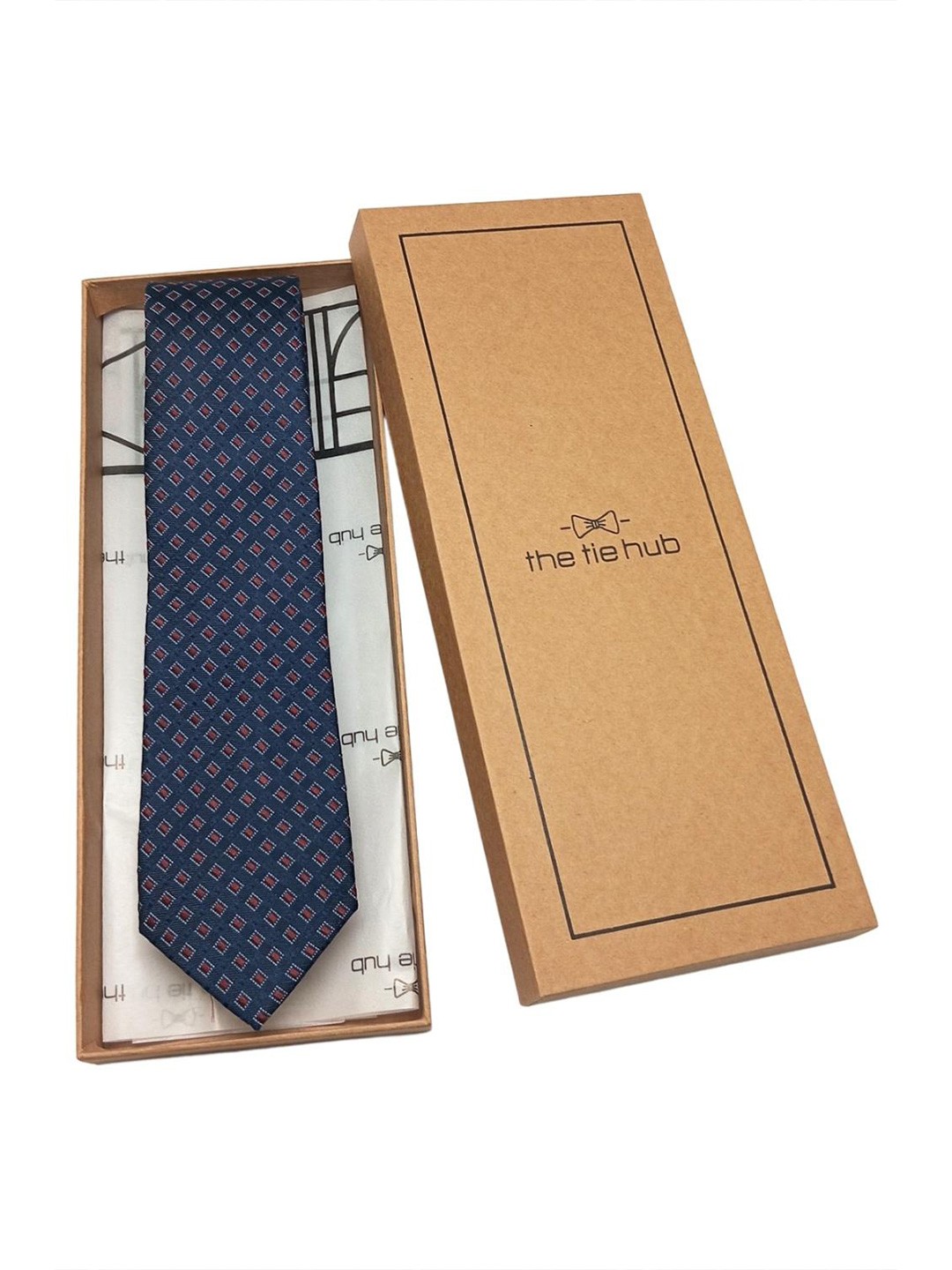 

The Tie Hub Men Printed Silk Broad Tie, Navy blue