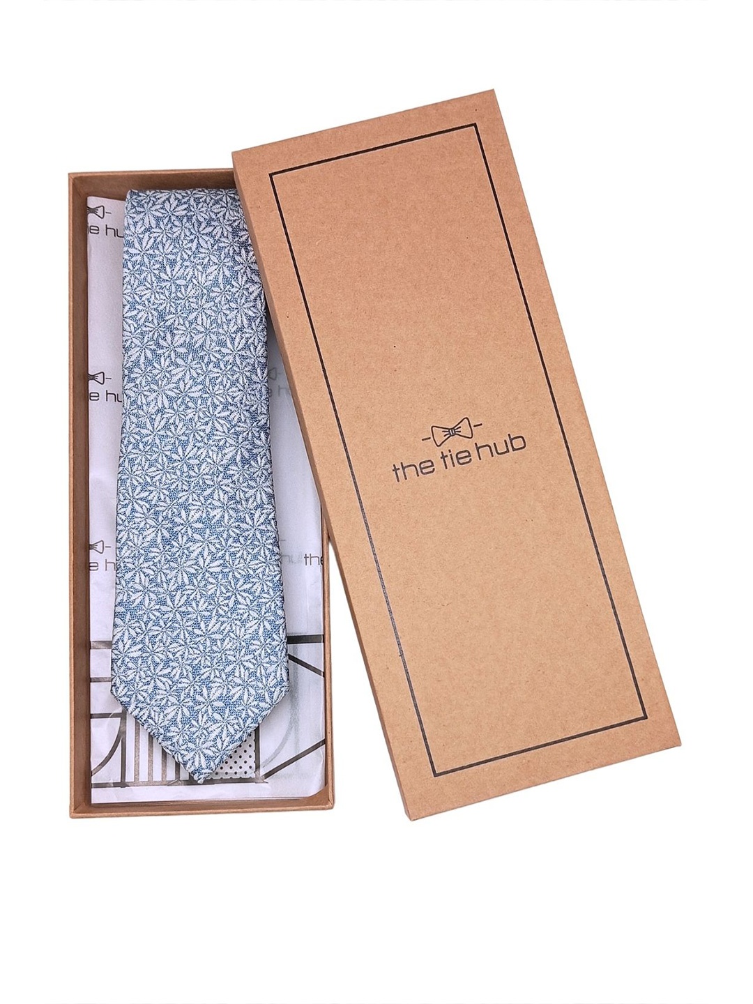 

The Tie Hub Men Printed Pure Silk Broad Tie, Blue
