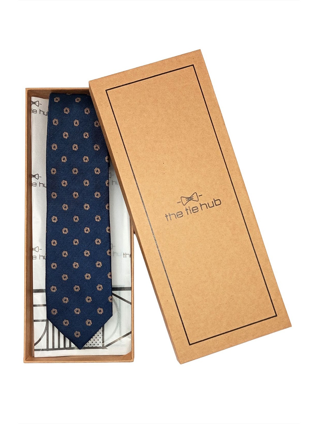 

The Tie Hub Men Printed Broad Tie, Navy blue