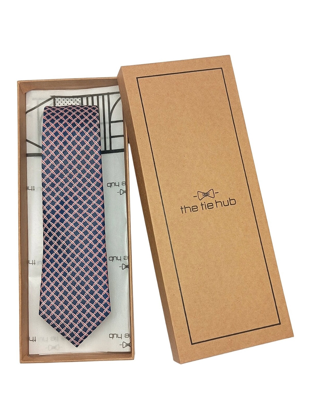 

The Tie Hub Men Printed Silk Broad Tie, Navy blue