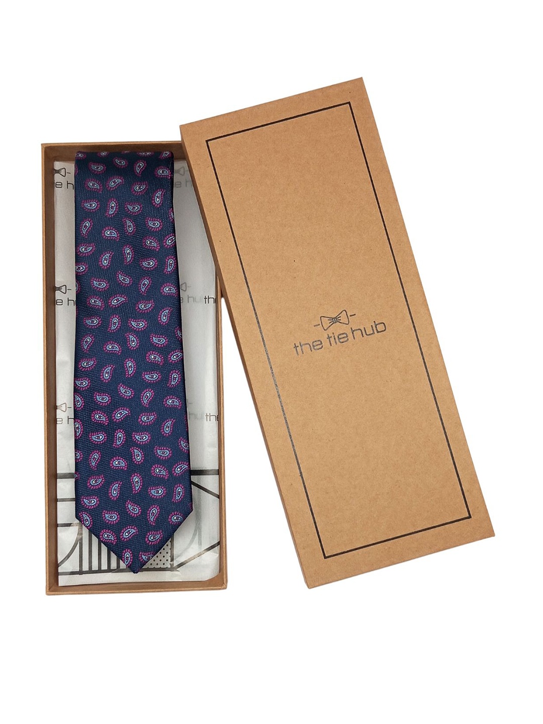 

The Tie Hub Men Printed Broad Tie, Navy blue