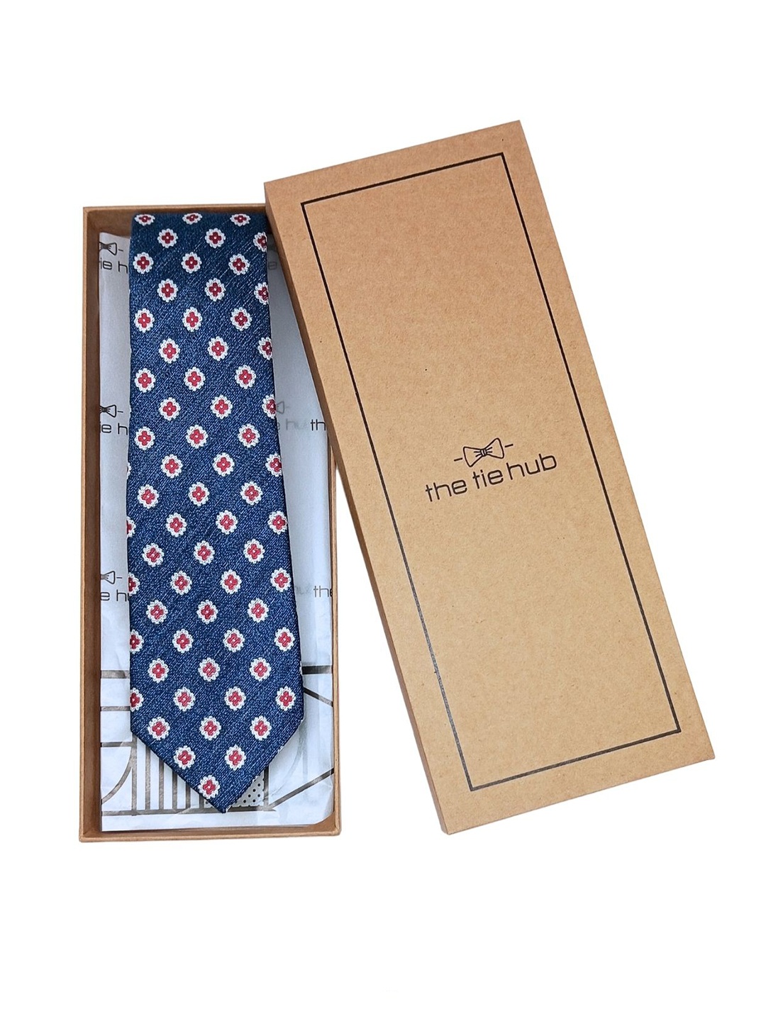 

The Tie Hub Men Woven Design Silk Cotton Broad Tie, Blue