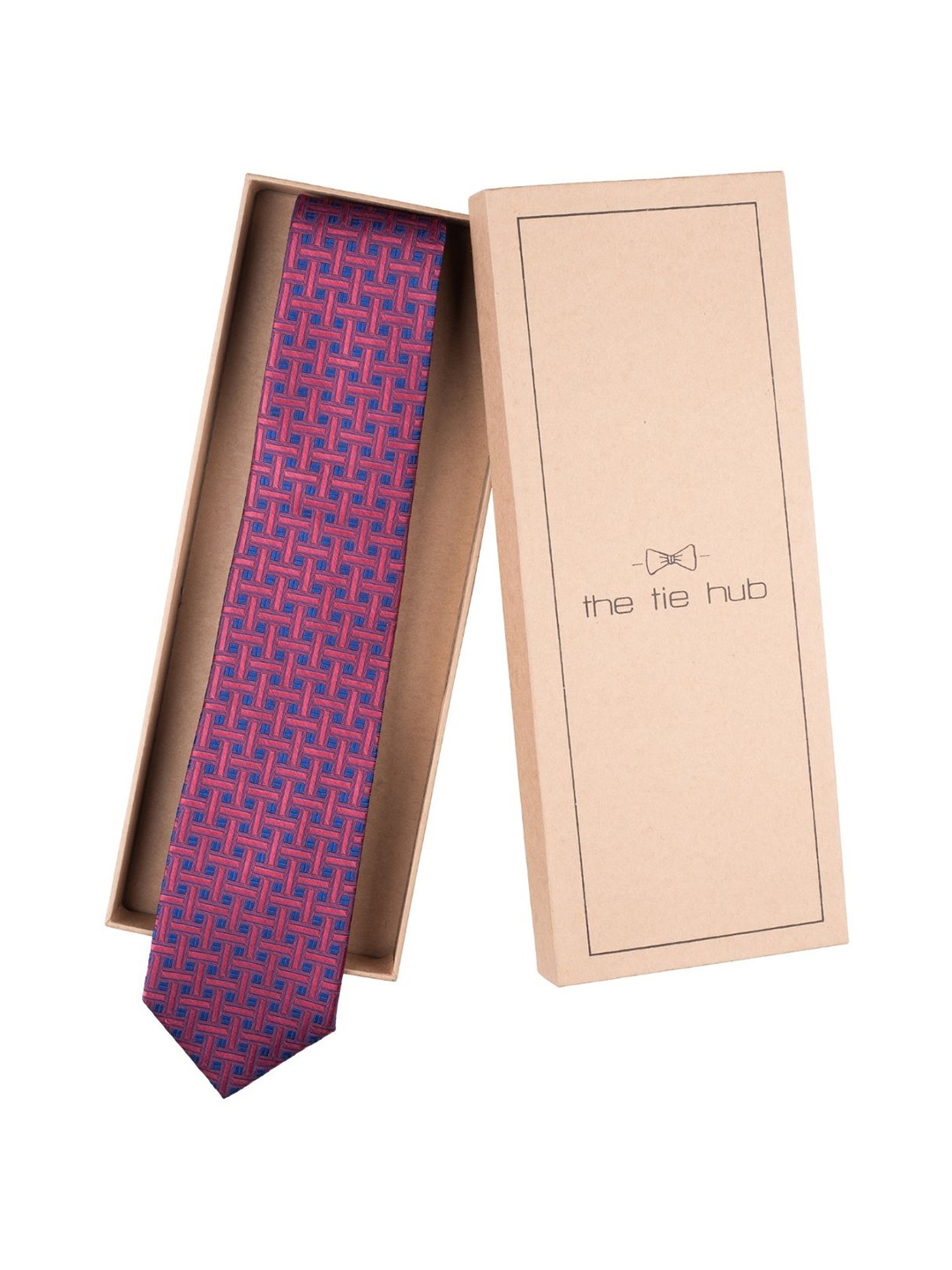 

The Tie Hub Men Printed Pure Silk Broad Tie, Pink