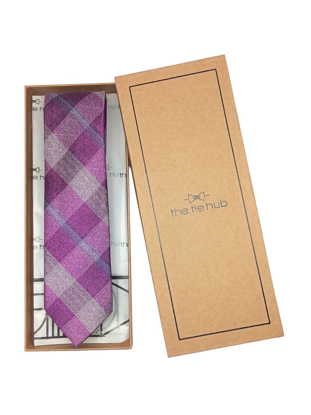 

The Tie Hub Men Checked Silk Broad Tie, Purple