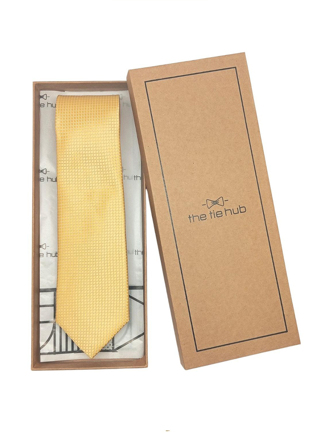 

The Tie Hub Men Checked Pure Silk Broad Tie, Yellow