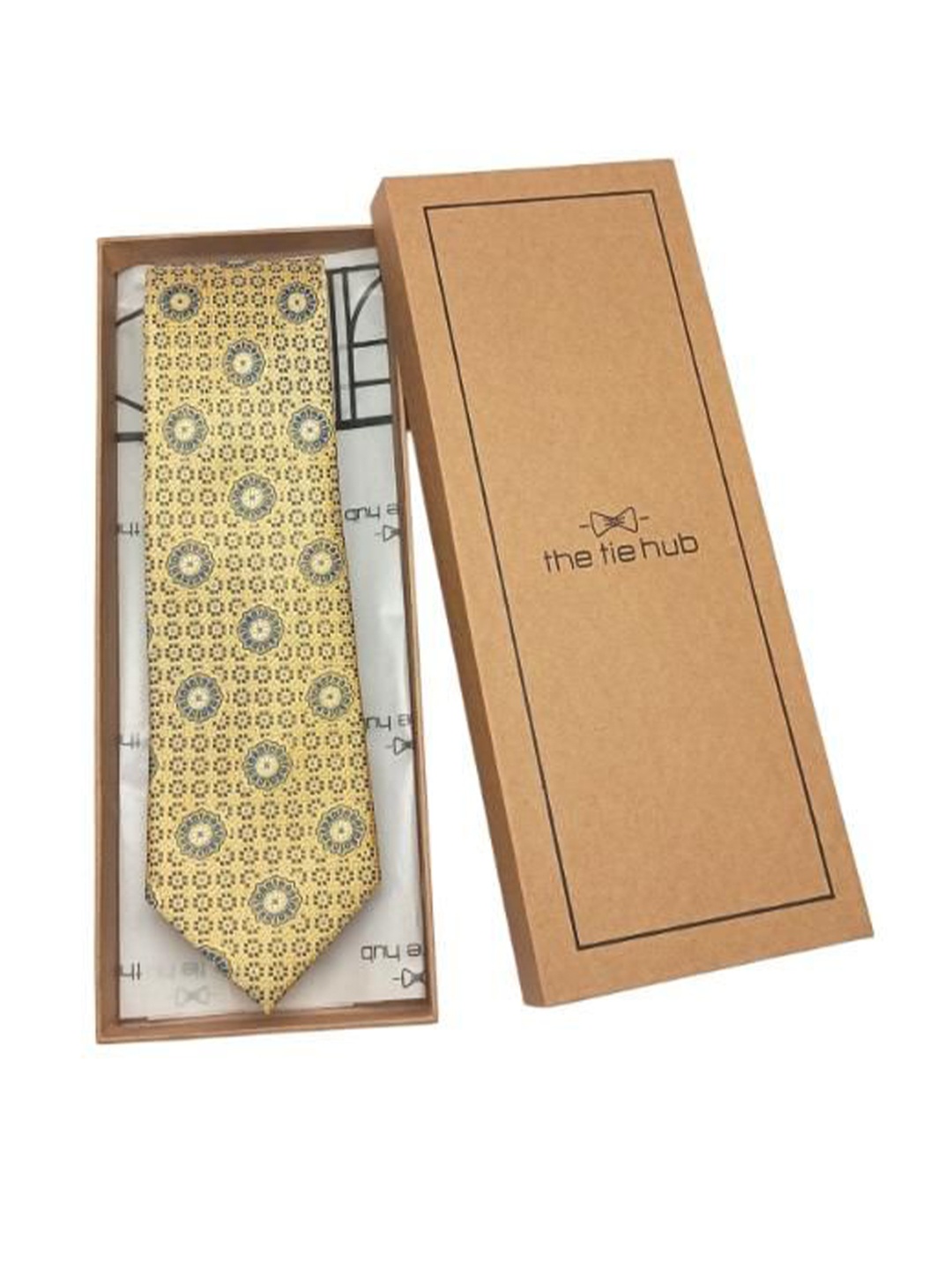 

The Tie Hub Men Printed Silk Broad Tie, Yellow