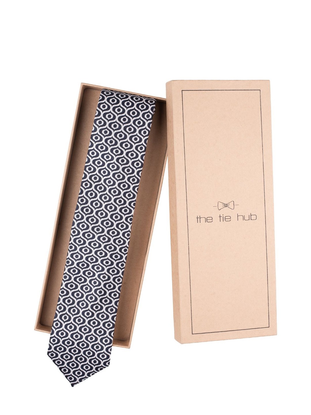 

The Tie Hub Men Printed Silk Broad Tie, White