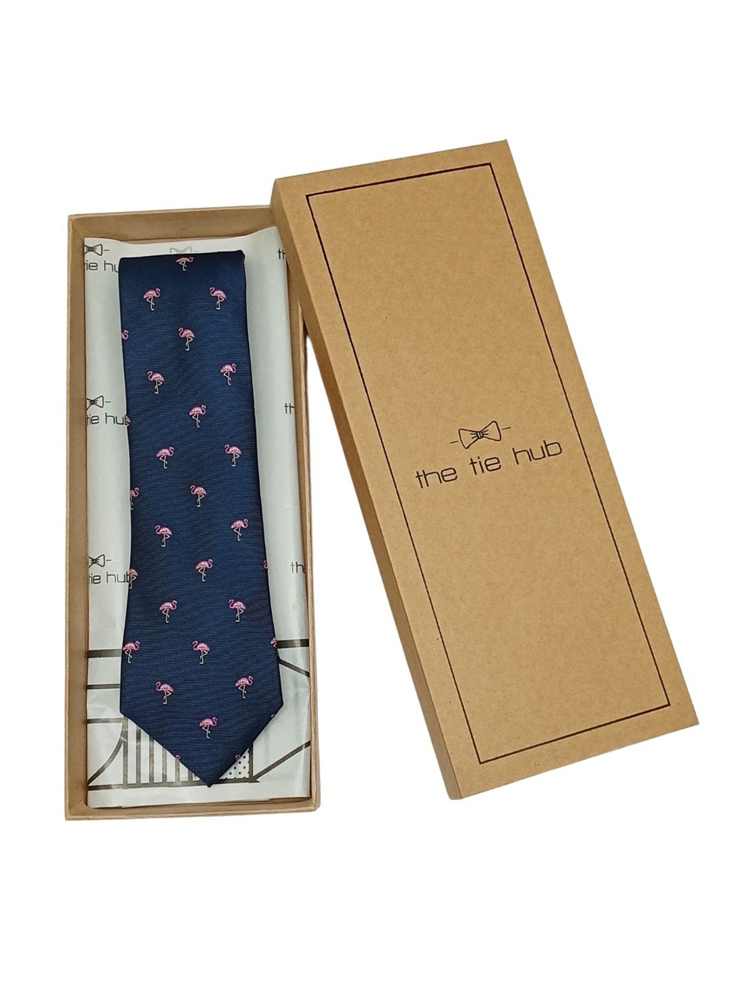 

The Tie Hub Men Printed Pure Silk Broad Tie, Navy blue