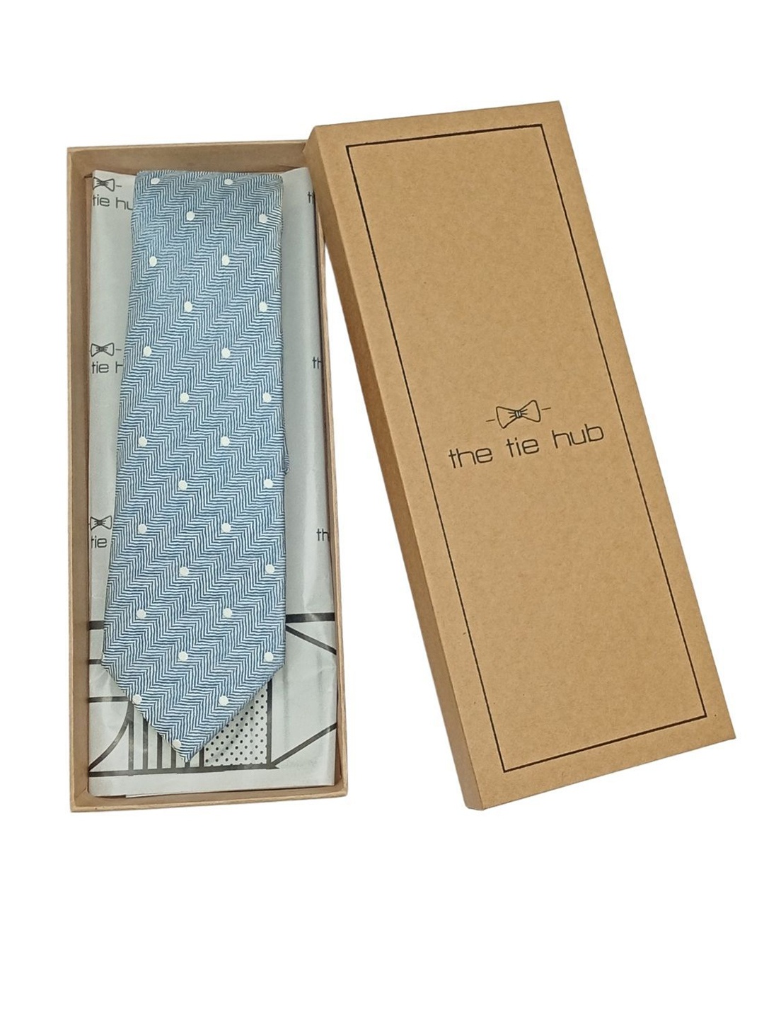

The Tie Hub Men Printed Pure Silk Broad Tie, Blue