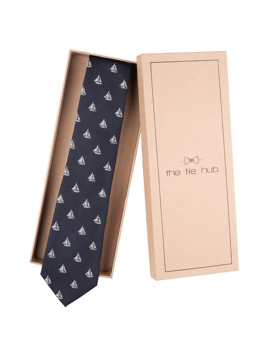 

The Tie Hub Men Printed Broad Tie, Navy blue