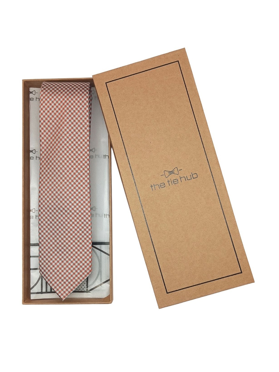 

The Tie Hub Men Checked Silk Broad Tie, Orange