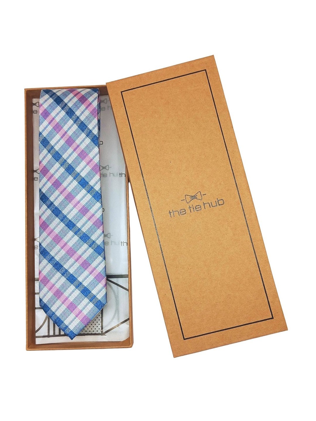 

The Tie Hub Men Checked Broad Tie, Blue