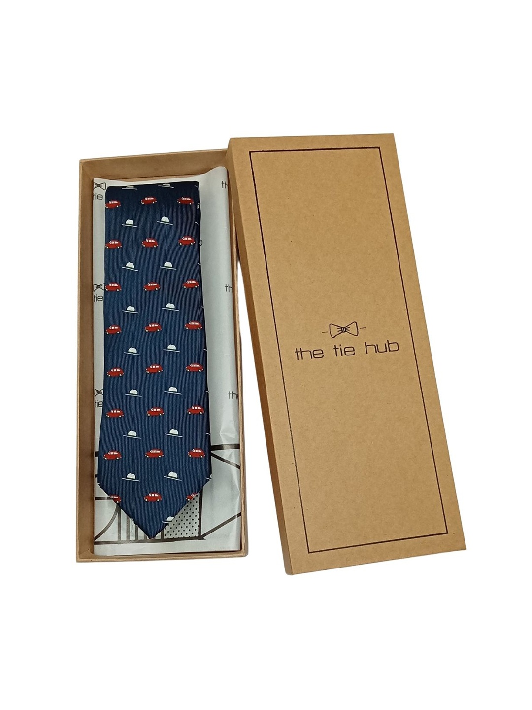

The Tie Hub Men Printed Silk Broad Tie, Blue