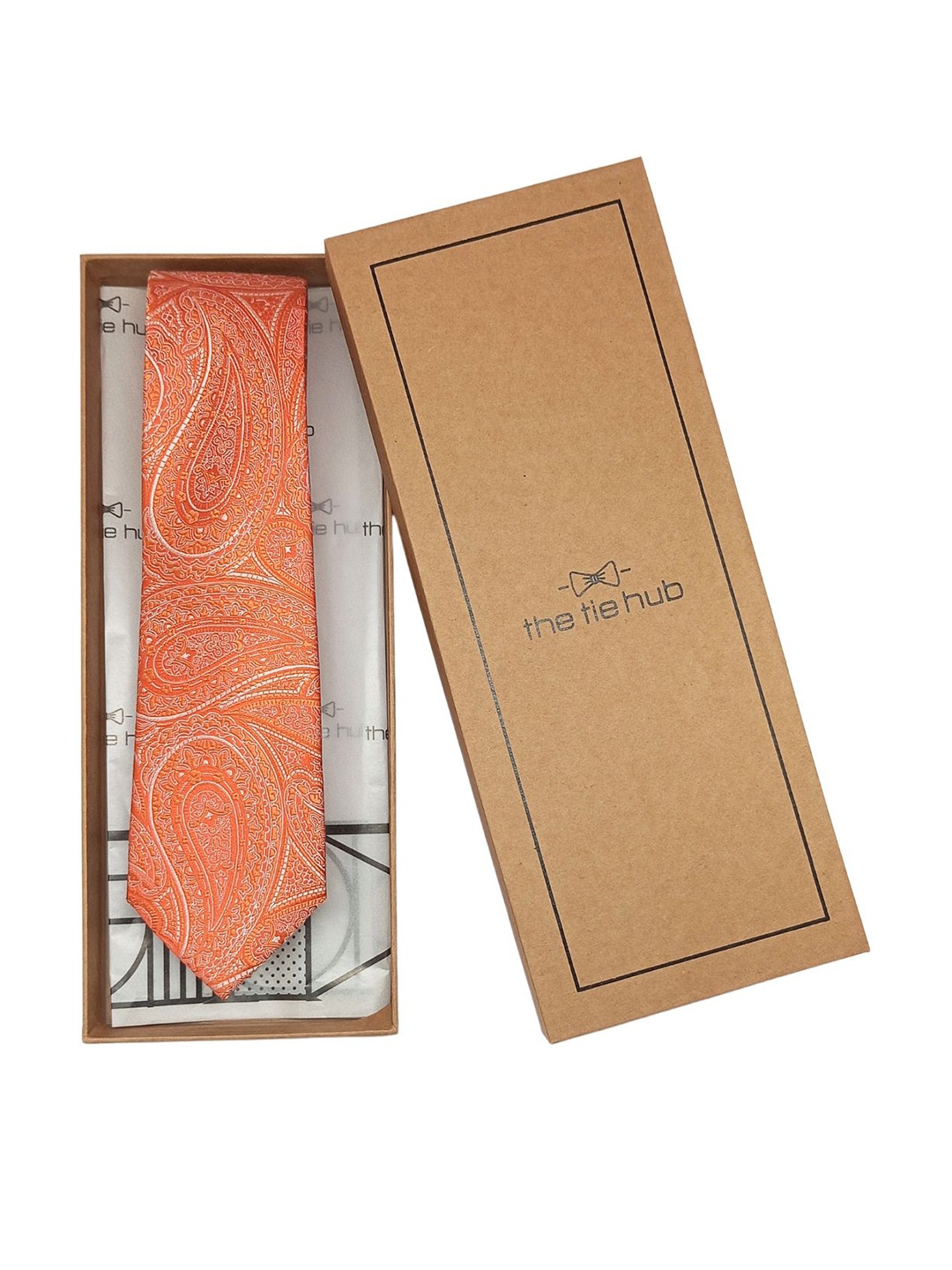 

The Tie Hub Men Woven Design Pure Silk Broad Tie, Orange