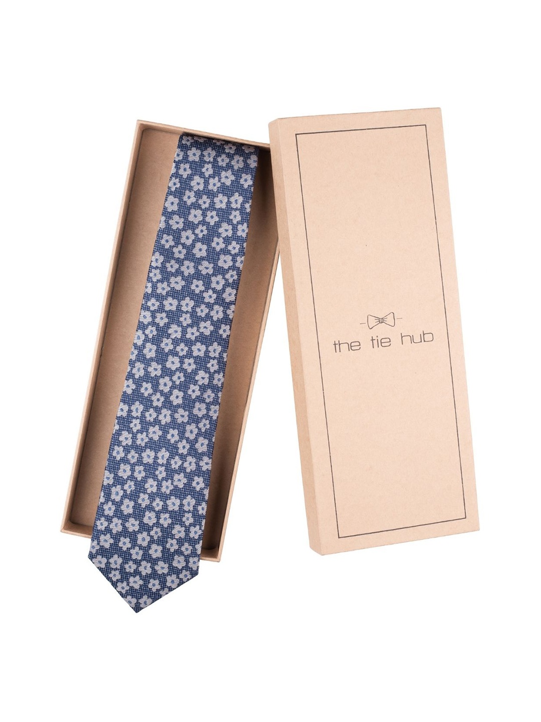 

The Tie Hub Men Printed Silk Broad Tie, Blue
