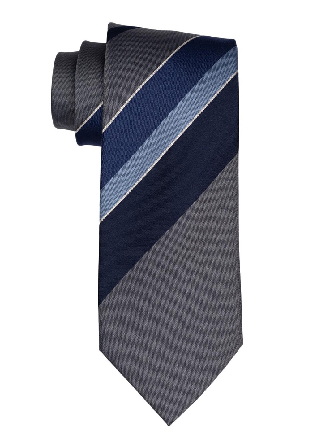 

The Tie Hub Men Striped Pure Silk Broad Tie, Grey