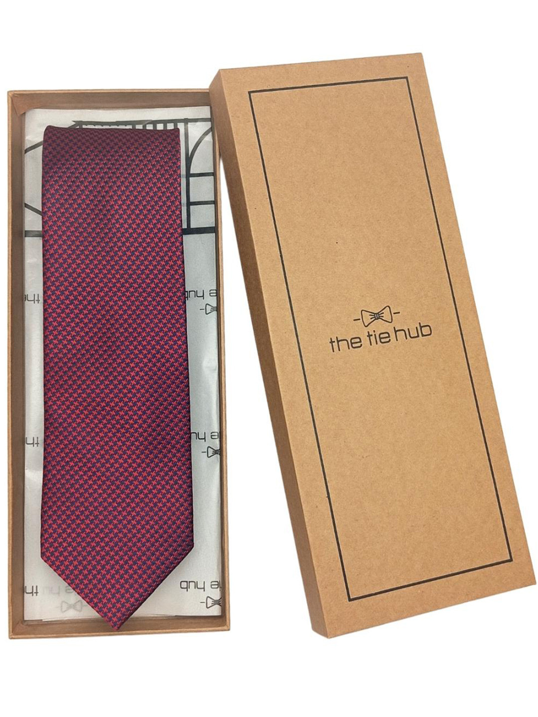 

The Tie Hub Men Woven Design Silk Broad Tie, Red