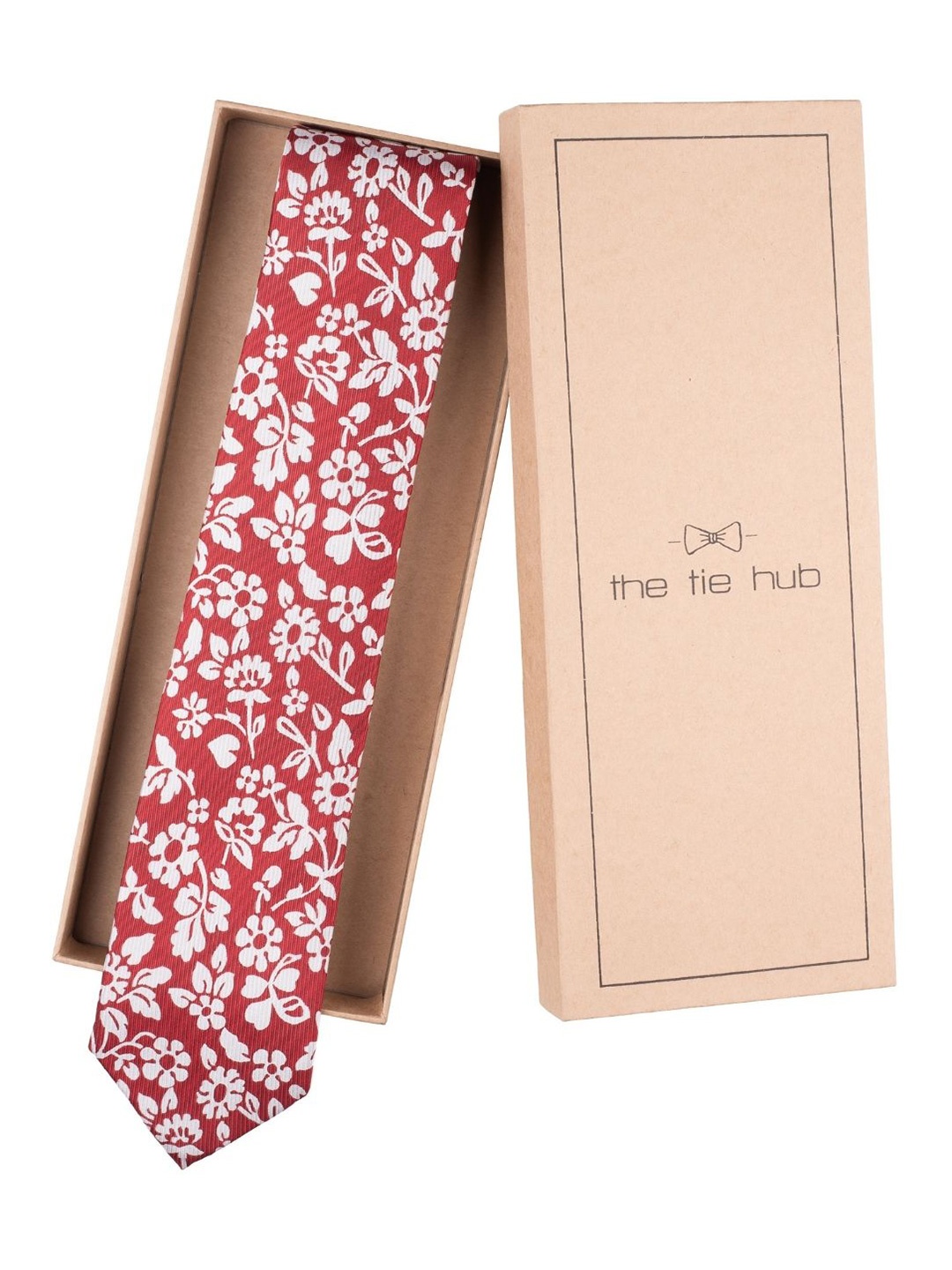 

The Tie Hub Men Printed Silk Broad Tie, Red