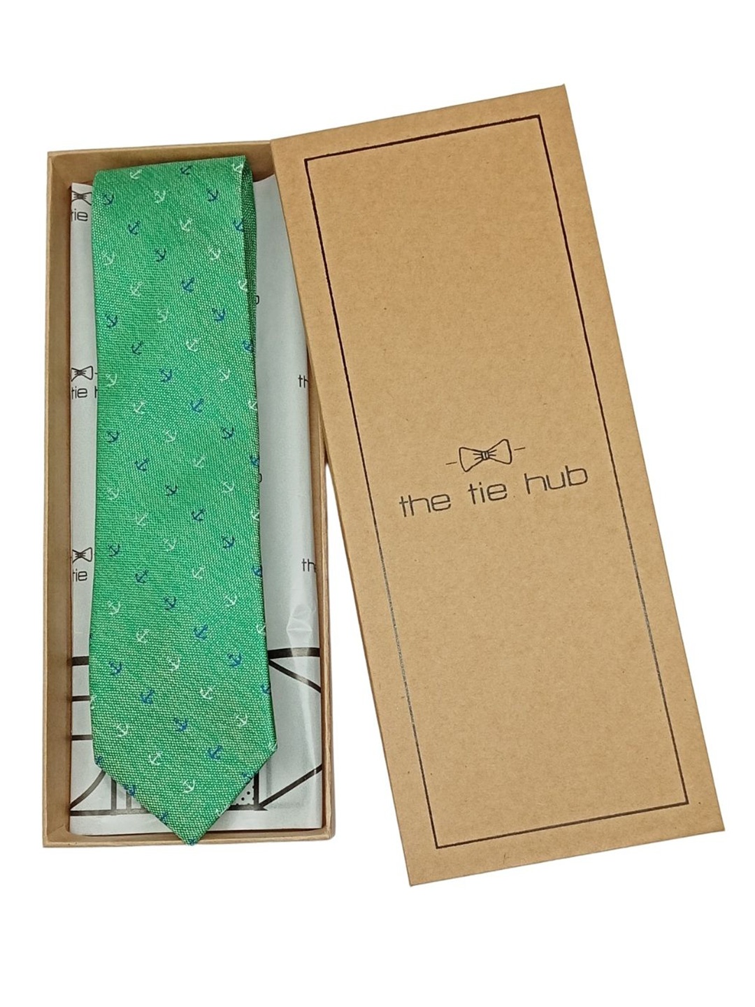 

The Tie Hub Men Woven Design Pure Silk Broad Tie, Green