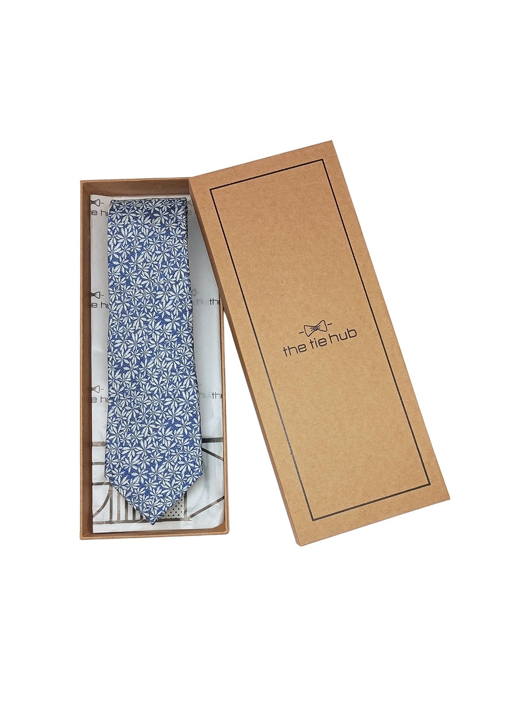 

The Tie Hub Men Printed Pure Silk Skinny Tie, Blue