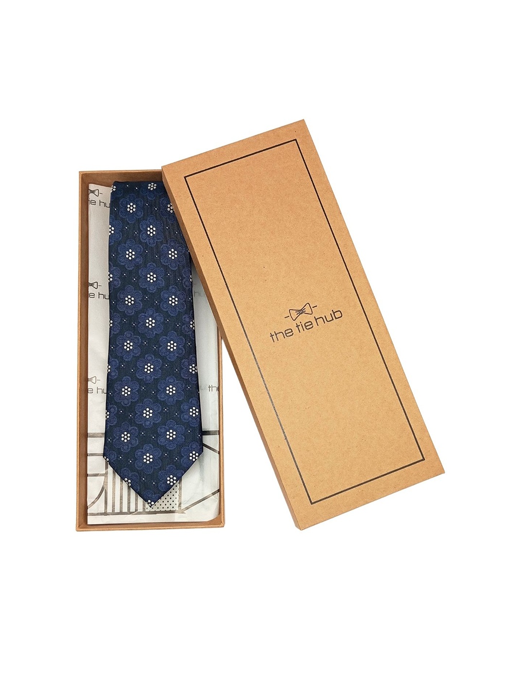 

The Tie Hub Men Printed Silk Skinny Tie, Navy blue